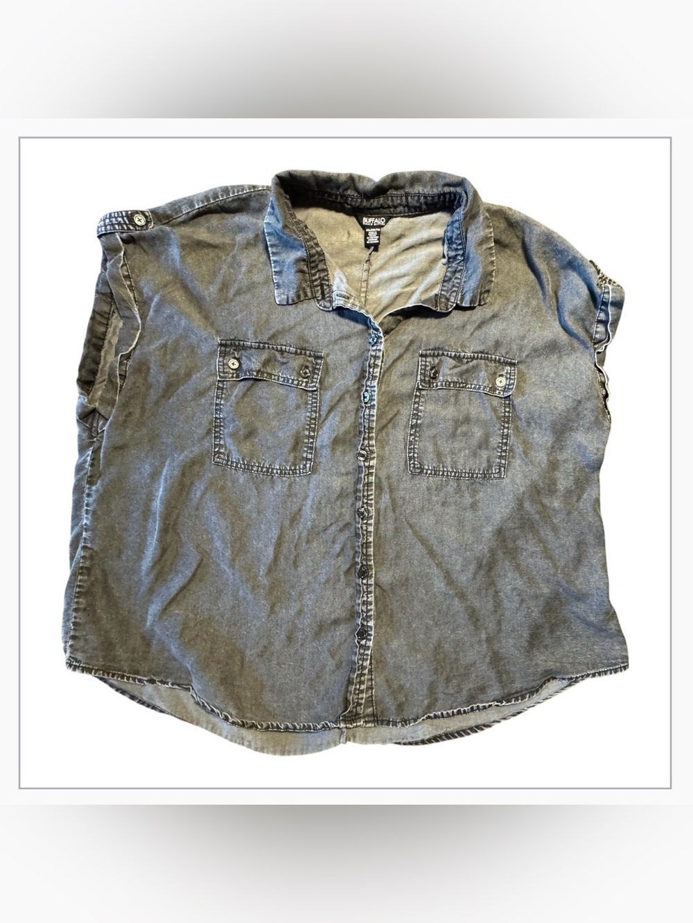 Buffalo David Bitton Washed Black Sleeveless Button Down Top XXL